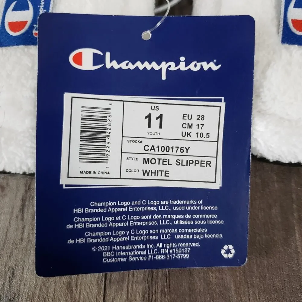 Champion Motel Slippers Youth Size 11 Terrycloth Girls Hard Sole Cushioned White